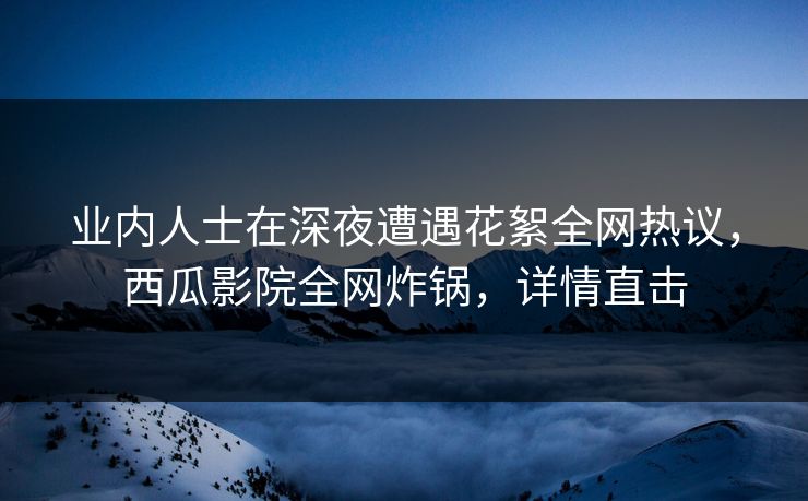 业内人士在深夜遭遇花絮全网热议，西瓜影院全网炸锅，详情直击