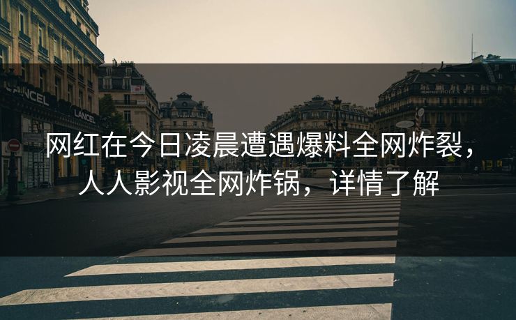 网红在今日凌晨遭遇爆料全网炸裂，人人影视全网炸锅，详情了解