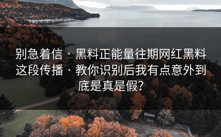 别急着信 · 黑料正能量往期网红黑料这段传播 · 教你识别后我有点意外到底是真是假？